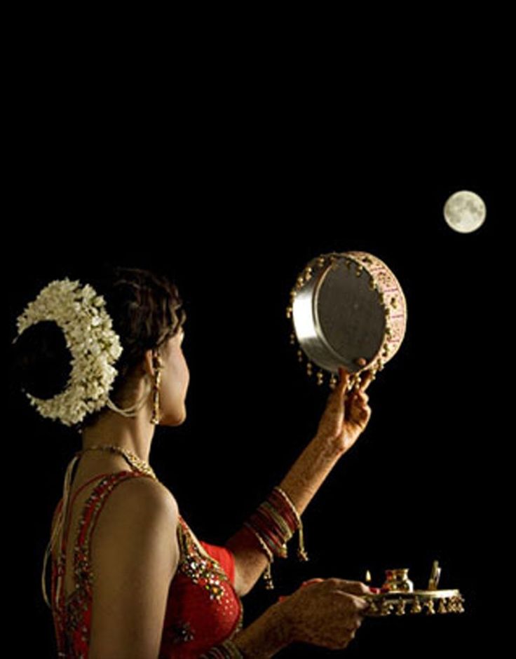 Karwa Chauth 2024 celebrations with fasting women, rituals, and moon sighting.