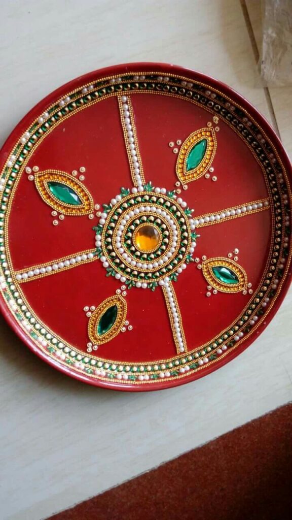 Rakhi Thali Decoration: Kundan and Mirror work
