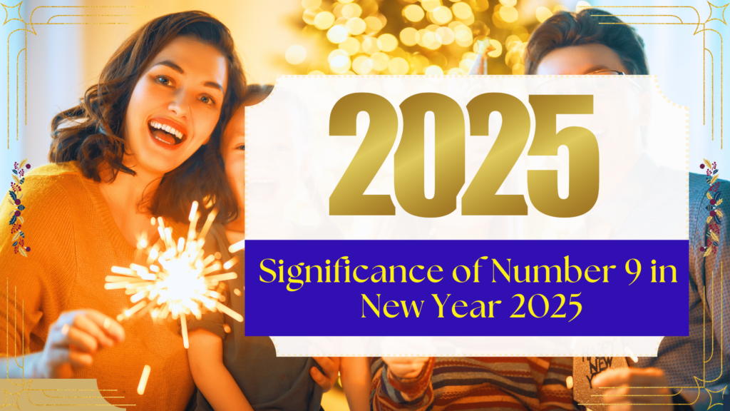 A joyful celebration of New Year 2025 with smiling people holding sparklers, highlighting the significance of the number 9 in the upcoming year of completion and new beginnings.