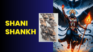 Shani Shankh conch shells and Lord Shani Dev depicted in powerful cosmic form with fire and crow symbolism